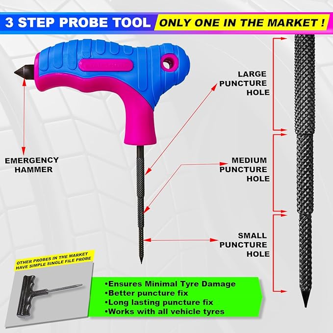 Universal Tubeless Tyre Puncture Repair Kit with Premium Storage Bag - Ideal for Car, Bike, SUV & Motorcycle