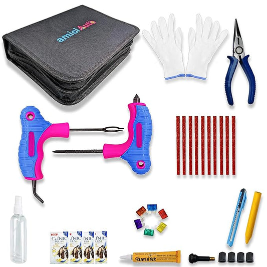 Universal Tubeless Tyre Puncture Repair Kit with Premium Storage Bag - Ideal for Car, Bike, SUV & Motorcycle